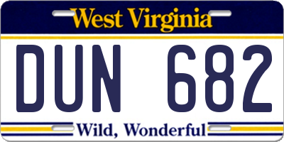 WV license plate DUN682