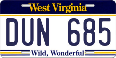 WV license plate DUN685