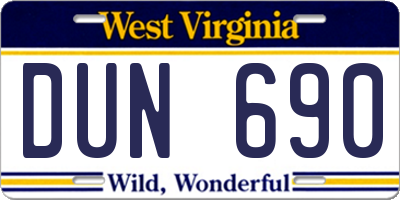 WV license plate DUN690