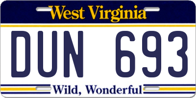 WV license plate DUN693
