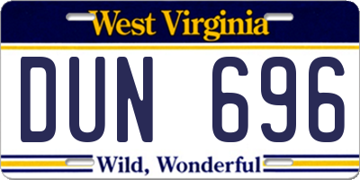 WV license plate DUN696