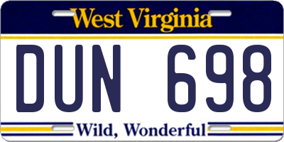 WV license plate DUN698