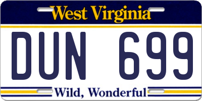 WV license plate DUN699
