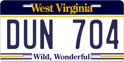 WV license plate DUN704