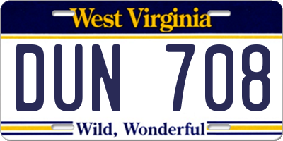 WV license plate DUN708