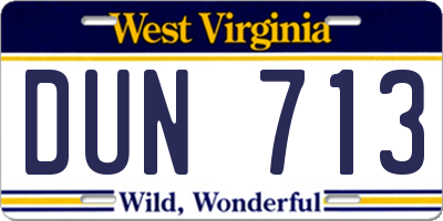 WV license plate DUN713