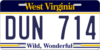 WV license plate DUN714