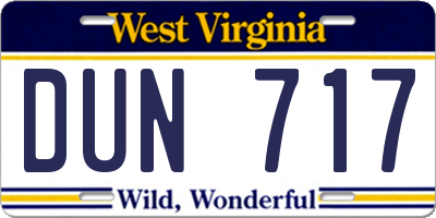 WV license plate DUN717