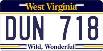 WV license plate DUN718