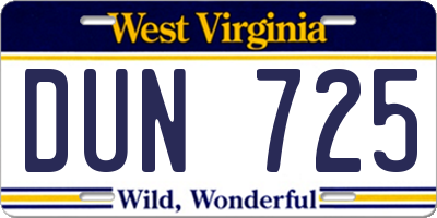 WV license plate DUN725