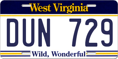 WV license plate DUN729