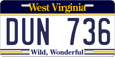 WV license plate DUN736