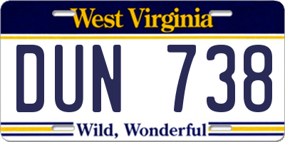 WV license plate DUN738