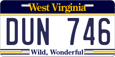 WV license plate DUN746