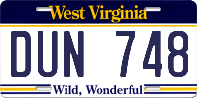 WV license plate DUN748
