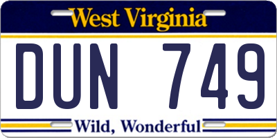 WV license plate DUN749