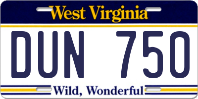 WV license plate DUN750