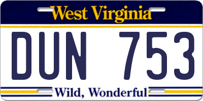 WV license plate DUN753