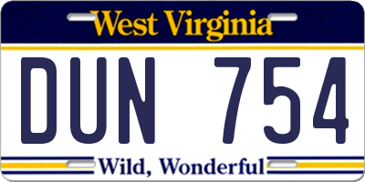 WV license plate DUN754