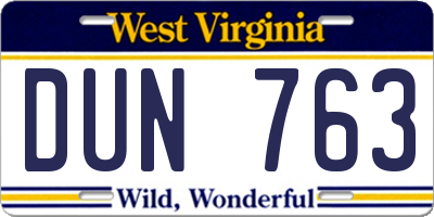 WV license plate DUN763