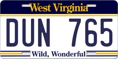 WV license plate DUN765