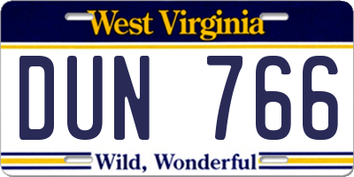 WV license plate DUN766