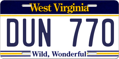 WV license plate DUN770