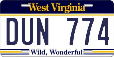 WV license plate DUN774