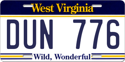 WV license plate DUN776
