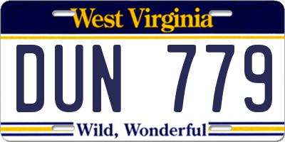 WV license plate DUN779