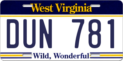 WV license plate DUN781