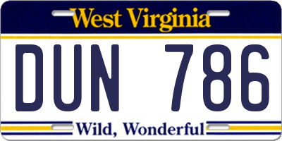 WV license plate DUN786