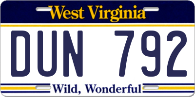 WV license plate DUN792