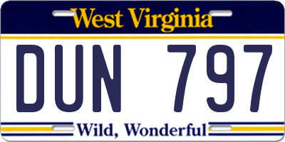 WV license plate DUN797