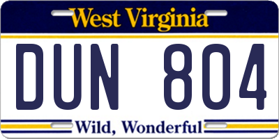 WV license plate DUN804