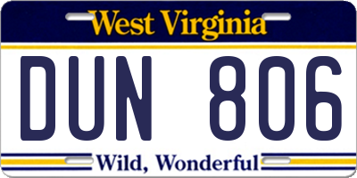 WV license plate DUN806