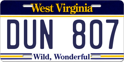 WV license plate DUN807