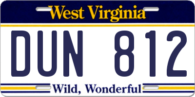 WV license plate DUN812
