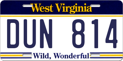 WV license plate DUN814