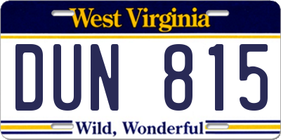 WV license plate DUN815