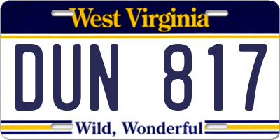 WV license plate DUN817