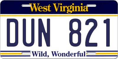WV license plate DUN821
