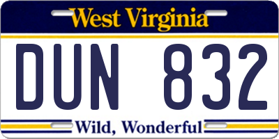 WV license plate DUN832
