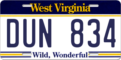 WV license plate DUN834