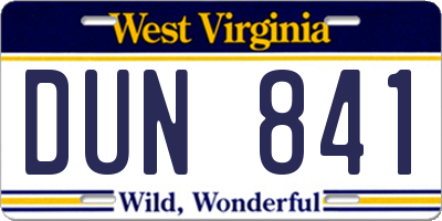 WV license plate DUN841