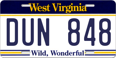 WV license plate DUN848