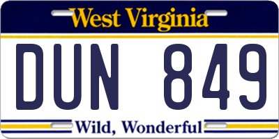 WV license plate DUN849