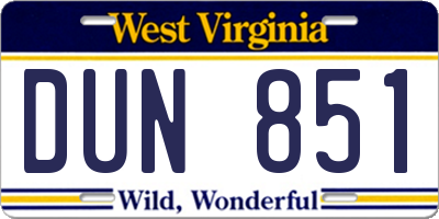 WV license plate DUN851