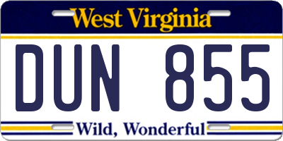 WV license plate DUN855