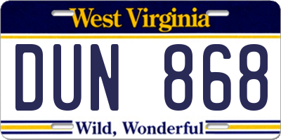 WV license plate DUN868